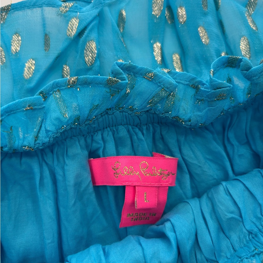 Lilly Pulitzer CeeCee on OR off the Shoulder Turquoise Metallic top Size Large - Picture 4 of 6